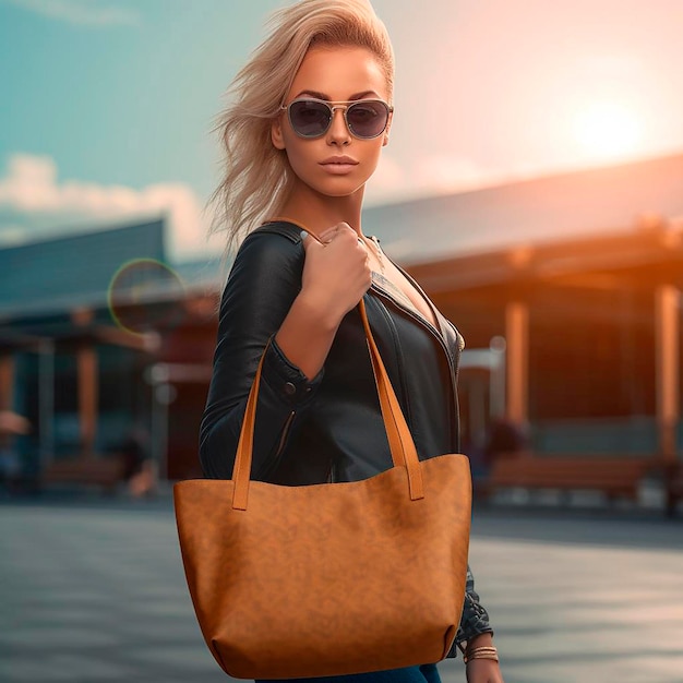 Woman with bag mockup