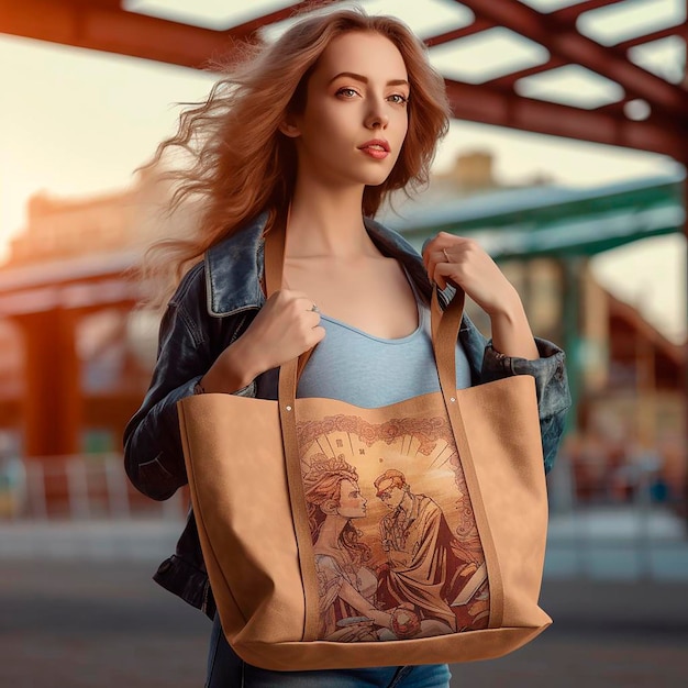 Woman with bag mockup