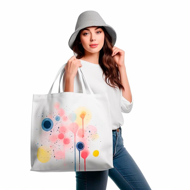 Woman with bag mockup