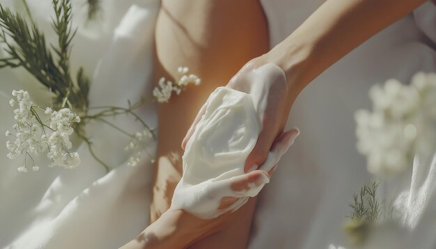 Photo a woman with a bandage on her arm and the hand is covered with a white cloth