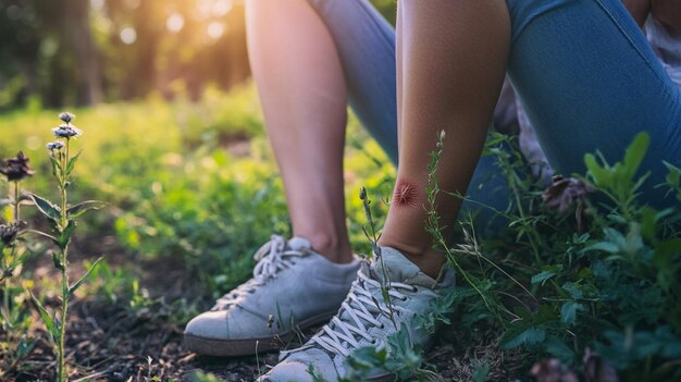 a woman with a bandaged ankle and a bandaged ankle