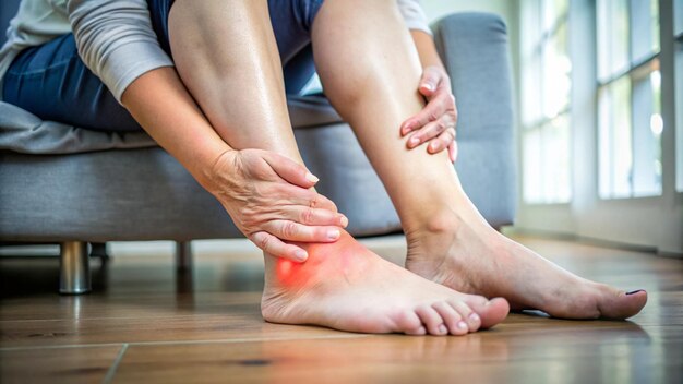 Photo a woman with a bandaged foot on the floor