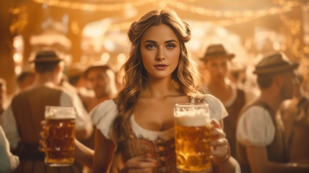 Woman with beer Generative AI