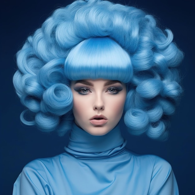 A woman with big blue hair