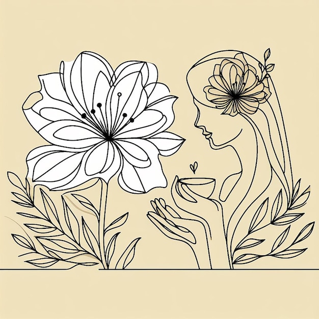 Woman with big spring flower Vector paper art illustration