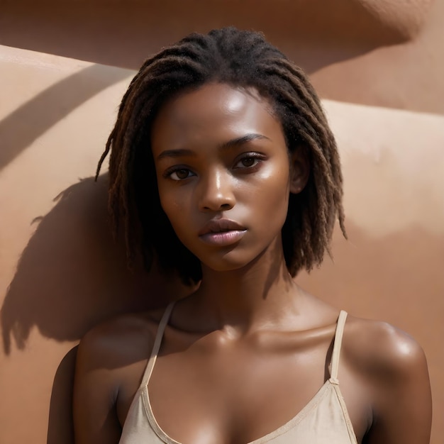 Photo a woman with a bikini top and a bikini top is standing against a wall