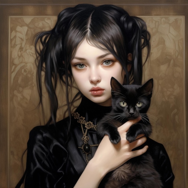 a woman with a black cat in her hand