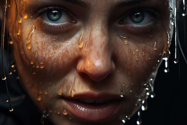 A woman with a black eye covered with drops of water on her facegenerative ai high quality realism