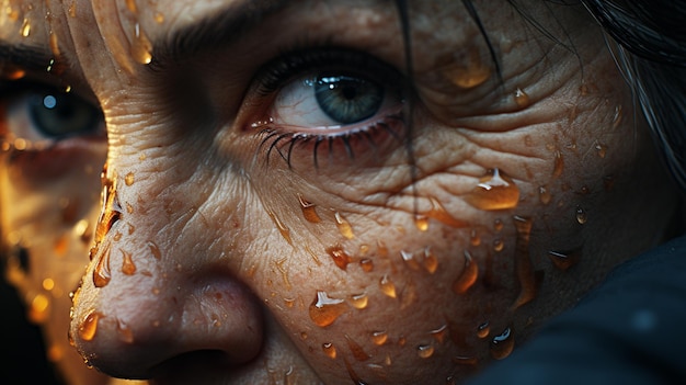 A woman with a black eye covered with drops of water on her facegenerative ai