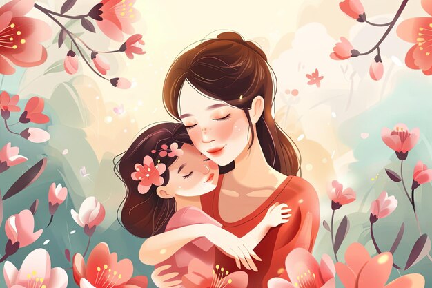 A woman with black hair holds a happy little girl with a flower in her hair