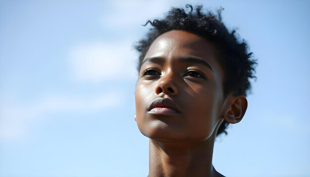 Photo a woman with black hair and a white cloud in the background