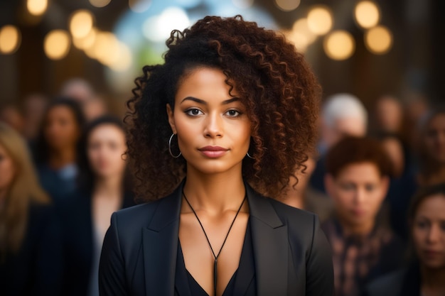 Woman with black jacket and necklace on Generative AI