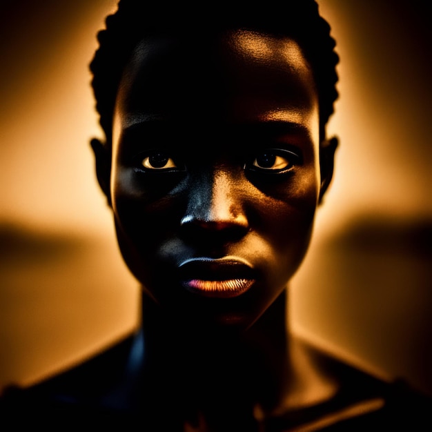 A woman with black skin and a yellow background