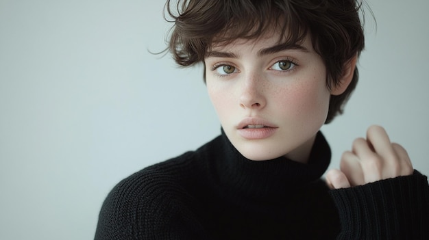 Photo a woman with a black turtleneck and a black turtleneck