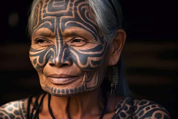 a woman with black and white face paint