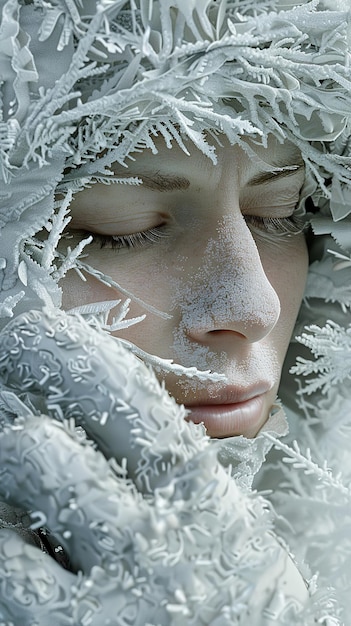 a woman with a blanket wrapped around her face and the word  on it