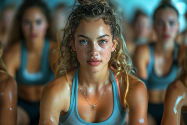 Woman With Blonde Curly Hair In a Fitness Class