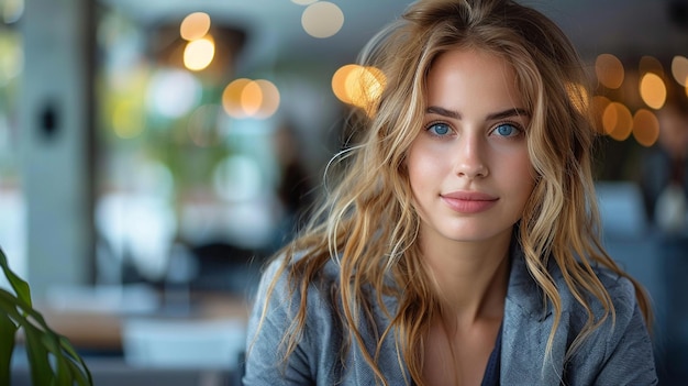 a woman with blonde hair and blue eyes