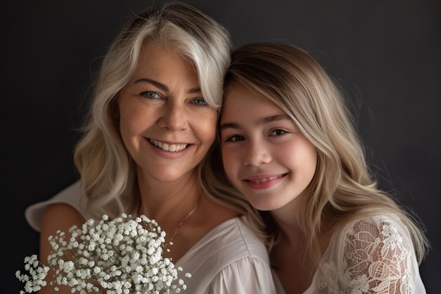 Photo a woman with blonde hair and a bouquet of flowers