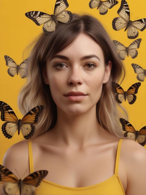 Photo a woman with blonde hair and a butterfly on her shoulder