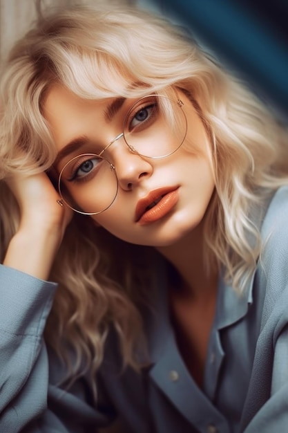 A woman with blonde hair and glasses