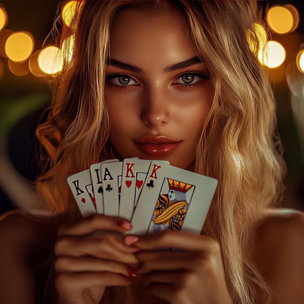 Photo a woman with blonde hair holding a card that says  panas