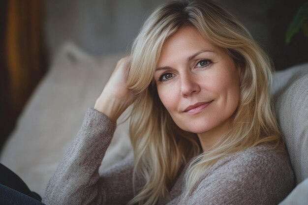 a woman with blonde hair is posing for a photo