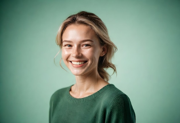 Photo a woman with blonde hair smiling for a photo