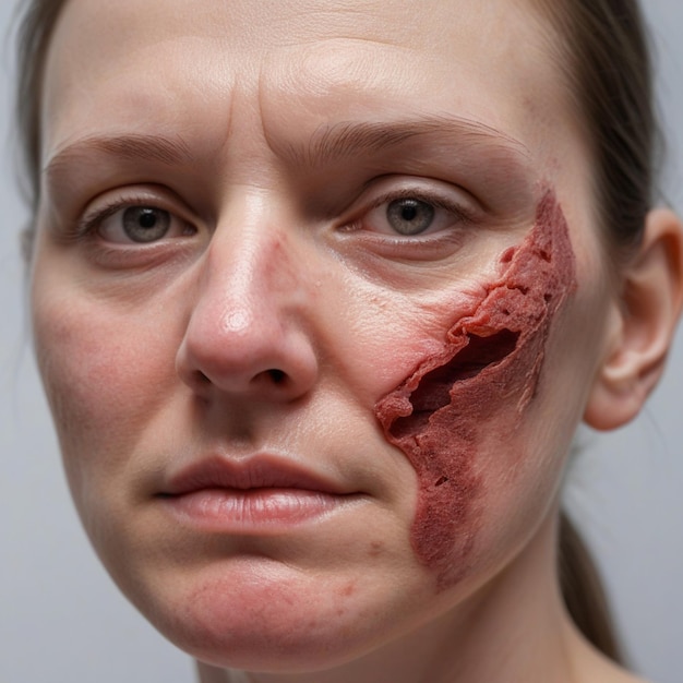 Photo a woman with a bloody face and a fake jaw on her face