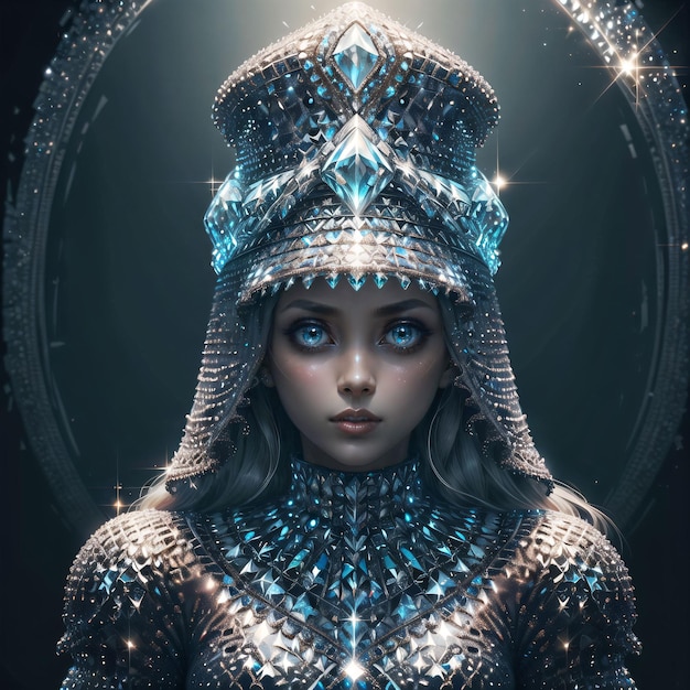 A woman with a blue diamond on her head