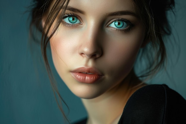 Woman with blue eyes and black dress