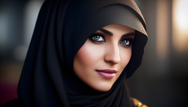 A woman with blue eyes and a black hijab