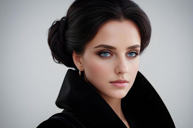 Photo a woman with blue eyes and a black jacket.