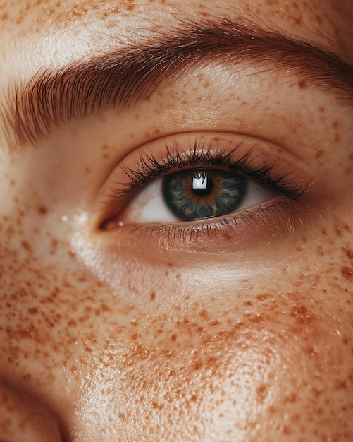 a woman with blue eyes and a blue eye that has a flower on her face