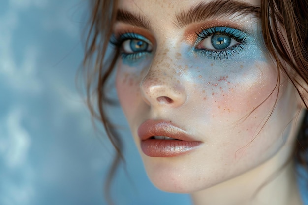 a woman with blue eyes and a blue eye with a blue eye