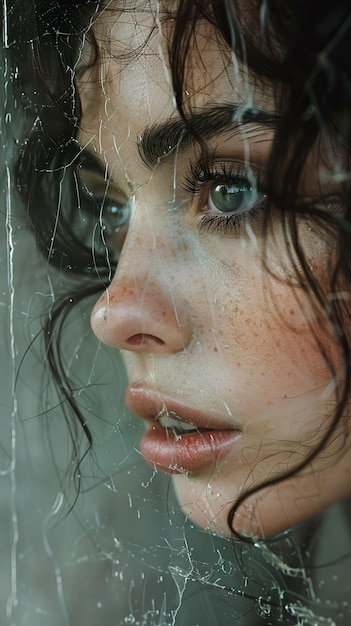 a woman with blue eyes and a freckles on her face