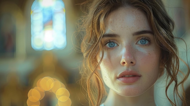 Woman With Blue Eyes Looking at Camera