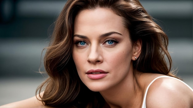 Photo a woman with blue eyes and a white tank top