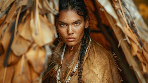 Photo a woman with a blue face and a brown shirt