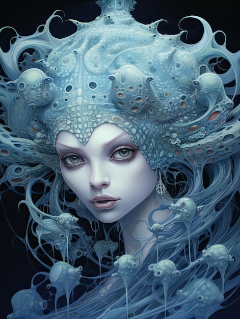 a woman with a blue hair and octopus hair