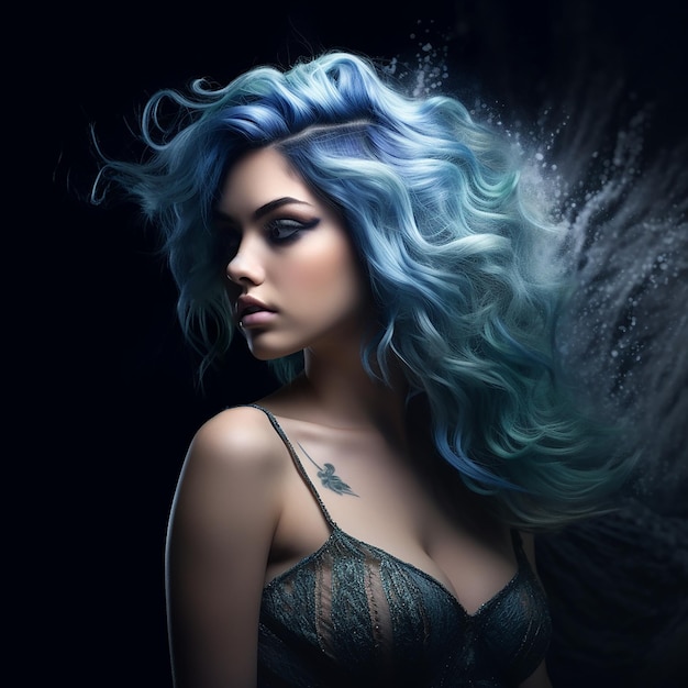 a woman with blue hair and a tattoo of a woman with blue hair