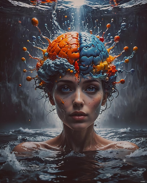 A woman with a blue head in the water with the words splashes on it 3d rendering