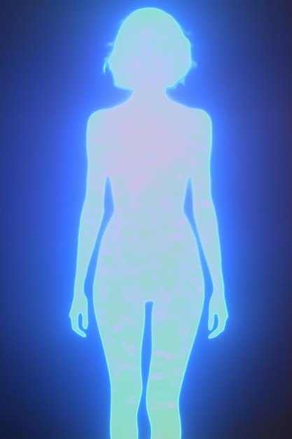 Photo a woman with a blue light on her back