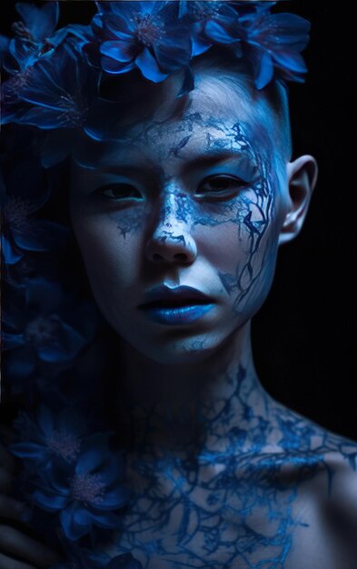 A woman with blue makeup and flowers captured beautifully