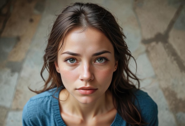 a woman with a blue shirt that says quot she is wearing a blue shirt quot