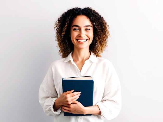 a woman with a book that says natural on it