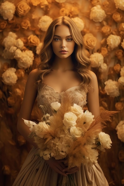 A woman with a bouquet of flowers in her hands