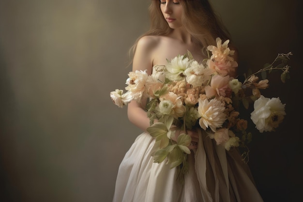 A woman with a bouquet of flowers