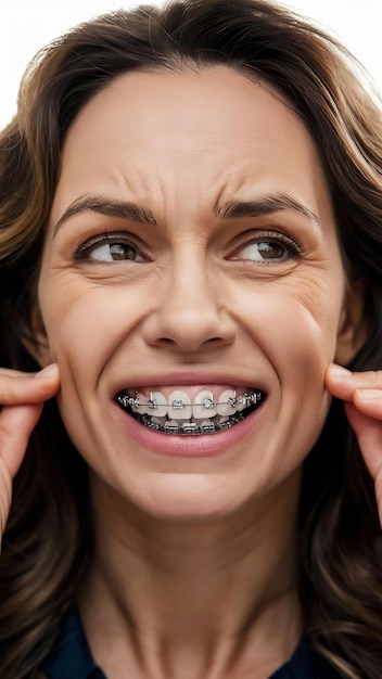 Woman with braces on teeth isolated