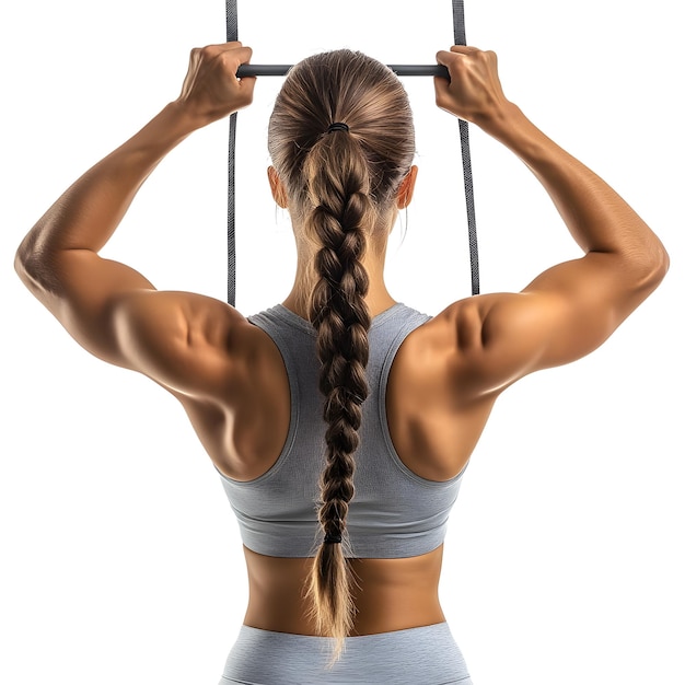 a woman with a braid in her hair is holding a bar with the words  no